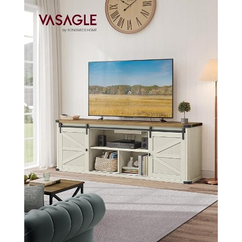 VASAGLE ULTV325W73 电视柜 75英寸 复古白棕