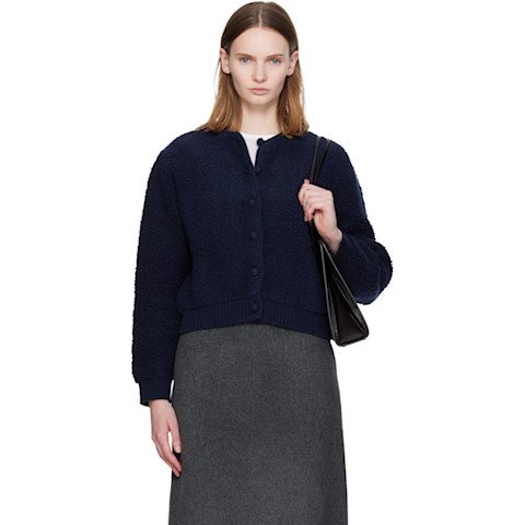 海军蓝羊毛混纺开衫