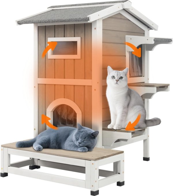 PetsCosset Outdoor Cat House 2-Story Insulated Weatherproof