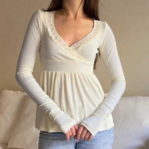 Lace Long Sleeve Wrap Blouse S