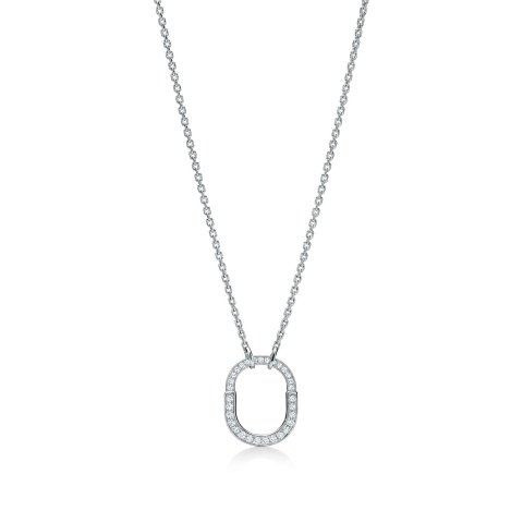 Tiffany & Co 蒂芙尼锁系列 18K白金密镶钻石吊坠