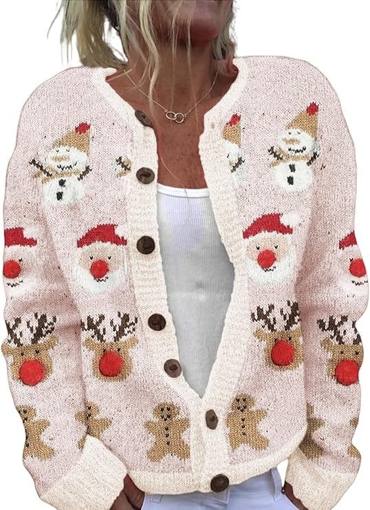 Animal Floral Christmas Tree Long Sleeve Knit Cardigan