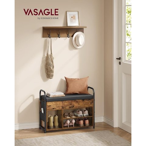 VASAGLE ULSB052K01 门厅换鞋凳 棕黑色