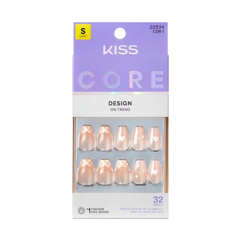 KISS CORE Pink Short Coffin Press On Nails 32 Count