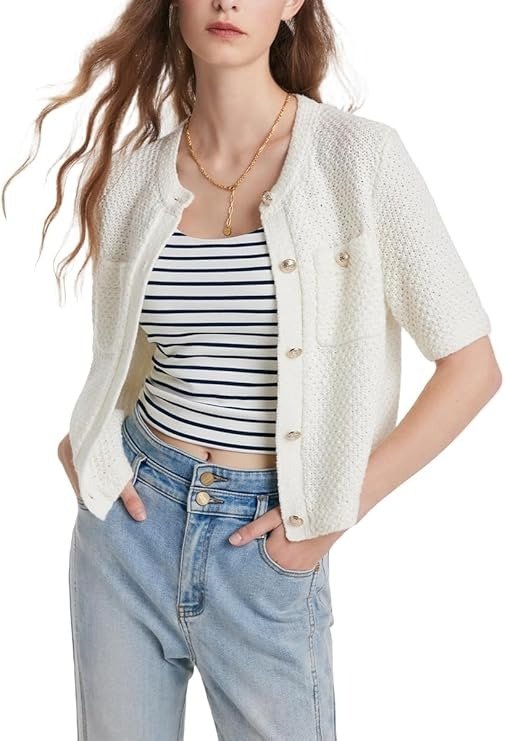 GOELIA Cropped Knitted Cardigan Short Sleeve