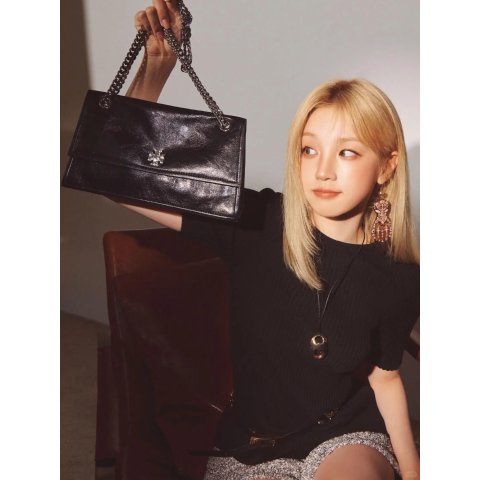 Kira 皮革单肩包 雨琦同款墨绿色