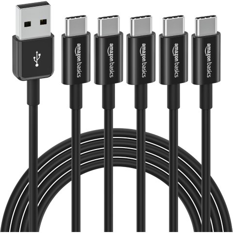 Amazon Basics USB-C转USB-A数据线 6英尺 黑色 5条装