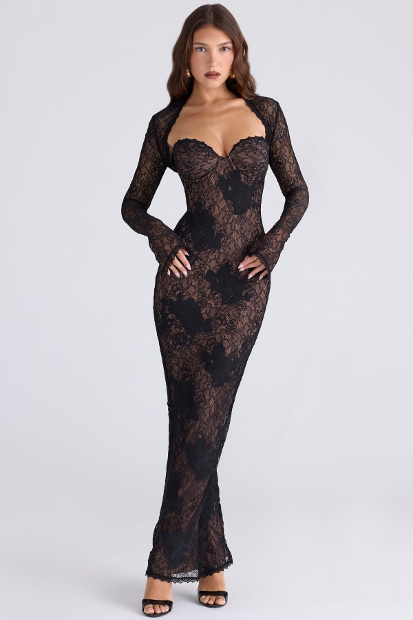 House of CB Lucienne Black Lace Maxi Dress Limited Edition