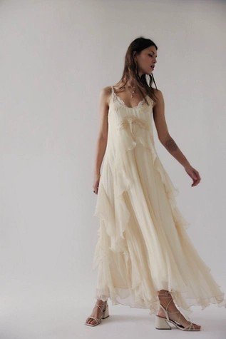 Nigel Preston Chiffon Maxi Dress Floral Embroidery