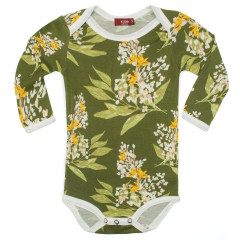 MilkbarnGreen Floral Bamboo Long Sleeve One Piece