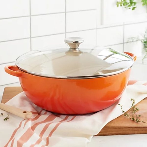 Creuset Enamed Cast Iron Chef's Oven with Glass Lid, 7.5 qt., Flame