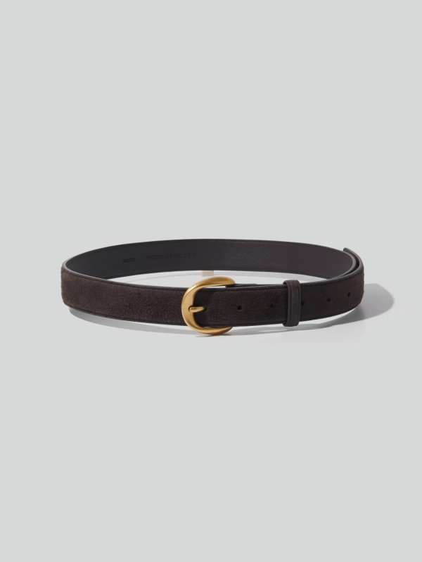 RECTO Signature Round Buckle Suede Belt Vintage Brown