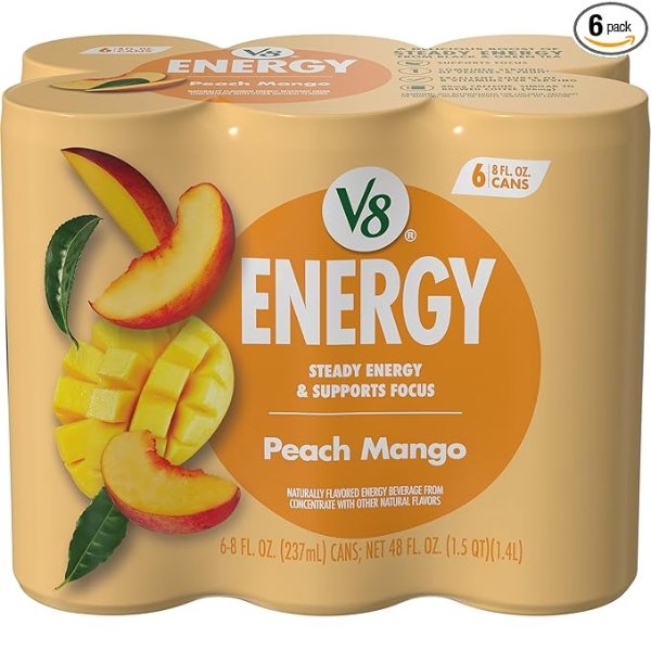 V8 Energy Peach Mango Energy Drink 8oz 6-Pack