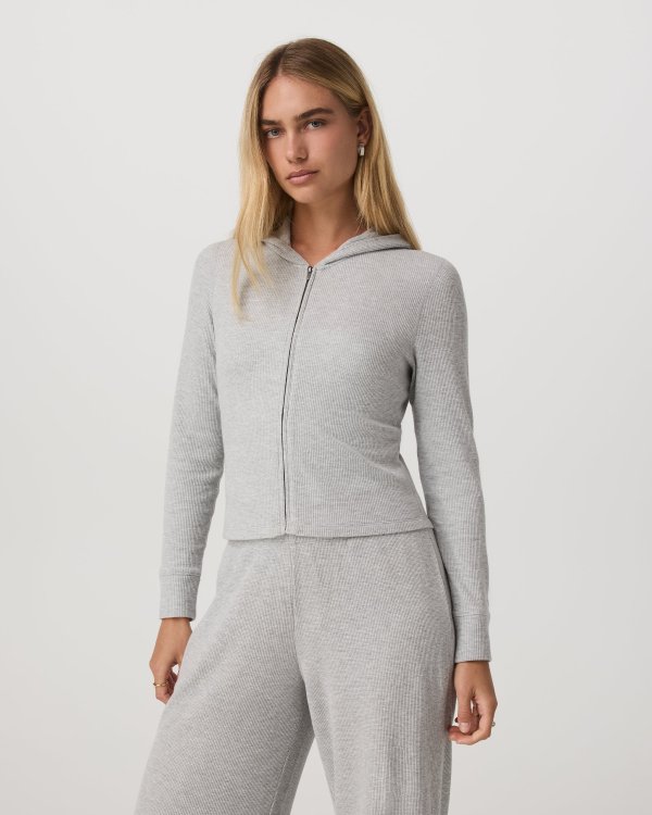 Women's Waffle Full Zip Hoodie Retro Style