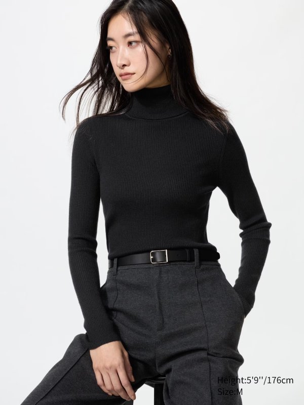 Extra Fine Merino Ribbed Turtleneck Long-Sleeve Sweater | UNIQLO US