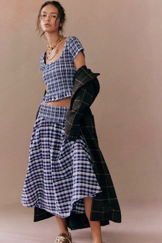 Braveheart Plaid Set Short-Sleeve Top and Midi Skirt