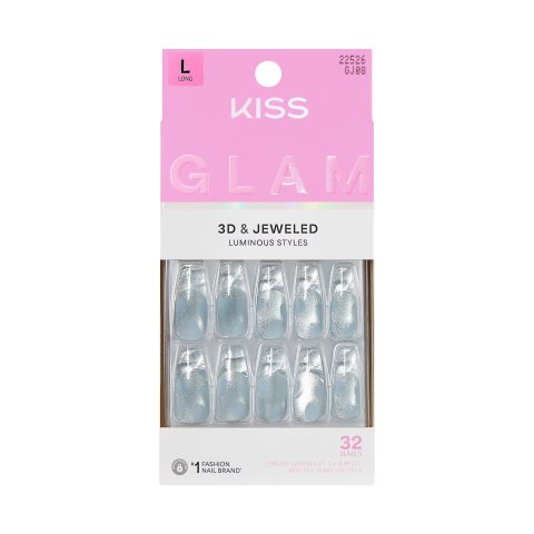 KISS Seraphic Blue Long Coffin Press On Nails 32 Count