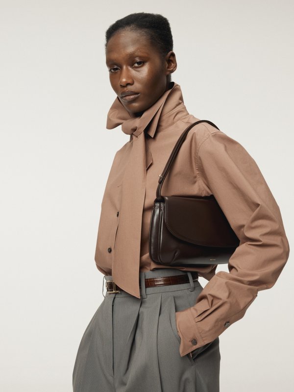 RECTO Powdery Cotton Scarf Shirt Rust Pink Detachable Scarf
