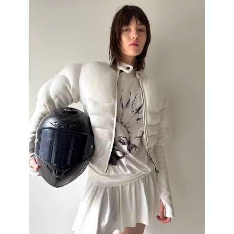 Nφdress White Short Puffer Racer Jacket
