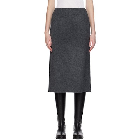 灰色美利奴羊毛中长裙