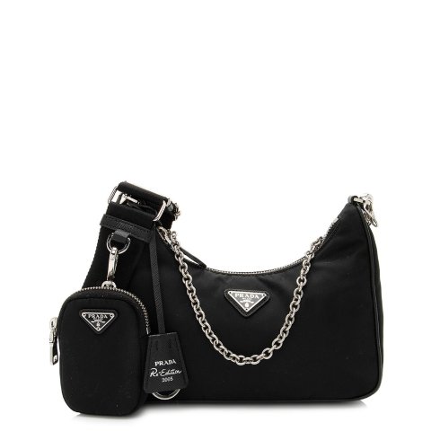 Re-Edition 2005 黑色皮革尼龙单肩包