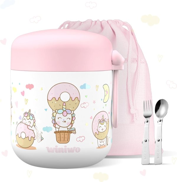 Insulated Food Jar 12oz Wide Mouth Pink Unicorn