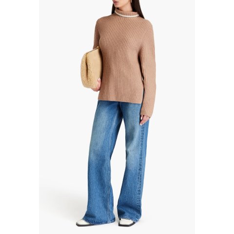 罗纹高领羊毛混纺毛衣