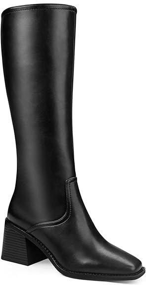 Knee High Elastic Faux Leather Square Toe Boots Women
