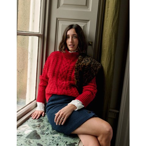 Amara Merino Cable Sweater Carmine Red