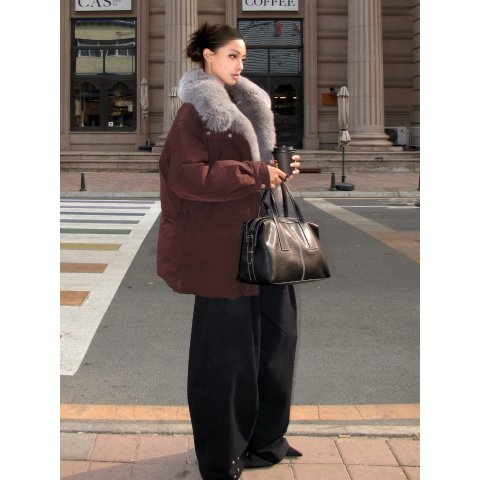 女士狐狸毛领派克羽绒服