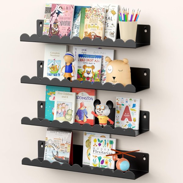 Gattlukd Metal Floating Shelves 17 Inch 4-Pack Black
