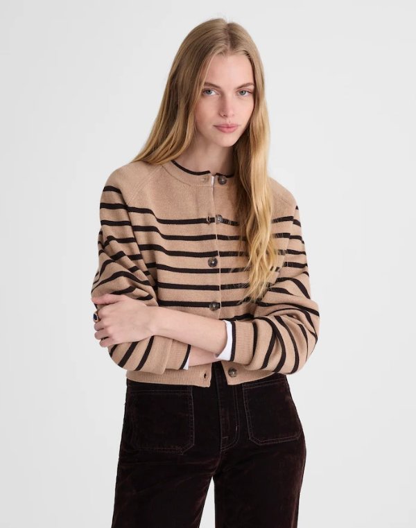 Merino Wool Cropped Raglan-Sleeve Cardigan