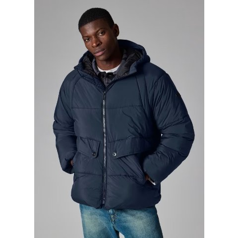 男士深蓝色连帽棉夹克