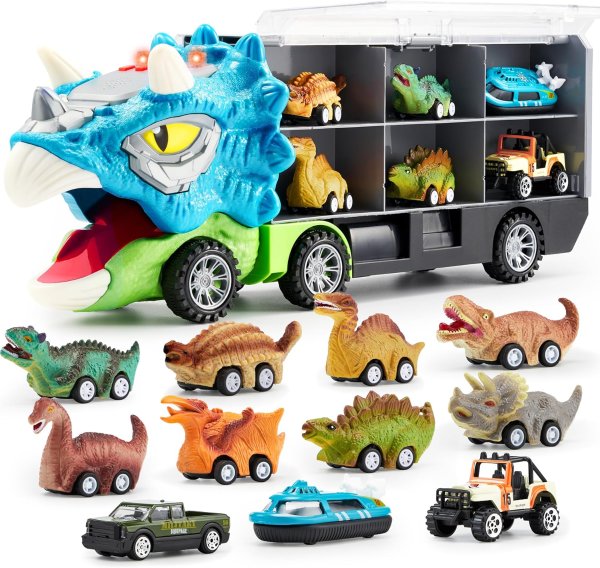 JOYIN Triceraptor Dinosaur Truck with 12 Cars