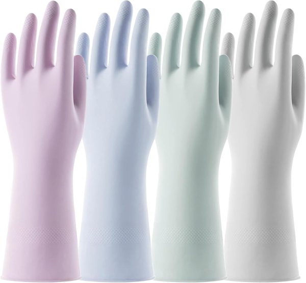 YEEKISUS Rubber Cleaning Gloves Anti-Slip 4 Pairs S Size