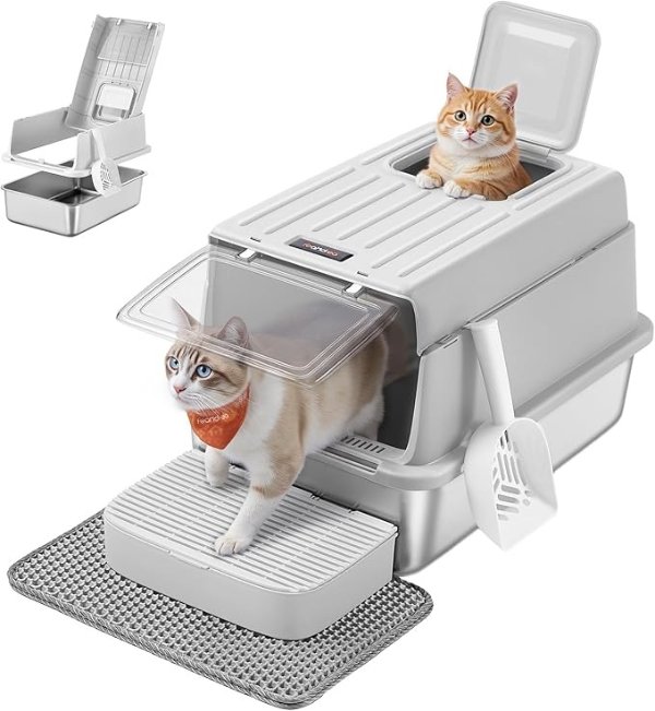 Feandrea Stainless Steel Cat Litter Box UPPT007GD01 Light Gray