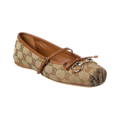GucciHorsebit GG Canvas Leather Ballet Flat