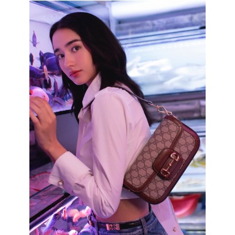 Gucci Horsebit 1955 Small Leather Canvas Shoulder Bag