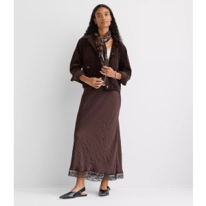 LOFT 蕾丝拼接缎面长裙