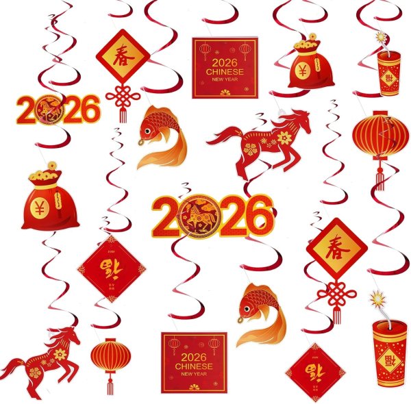 Chinese Year of the Horse Hanging Swirls 18 Pack