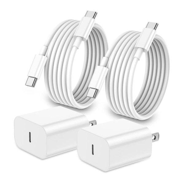Icseio 20W Fast Charger 2-Pack with 6FT USB-C Cable White