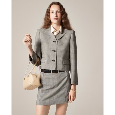 格纹女短款羊毛西装外套