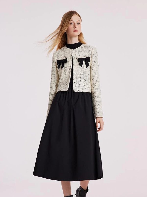 Wool Blend Tweed Short Women Jacket Dress Set
