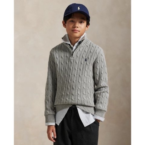 Ralph LaurenCable-Knit Cotton Quarter-Zip Sweater