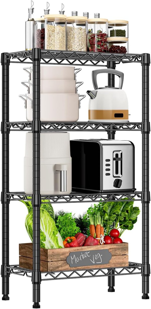 M MZG Metal 4-Tier Storage Shelf Black 1000 lbs