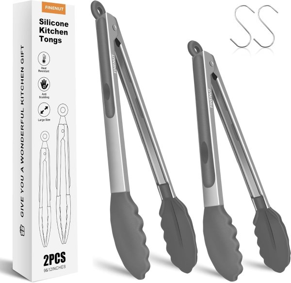 Stainless Steel Silicone Food Tongs Set 9+12 Inch