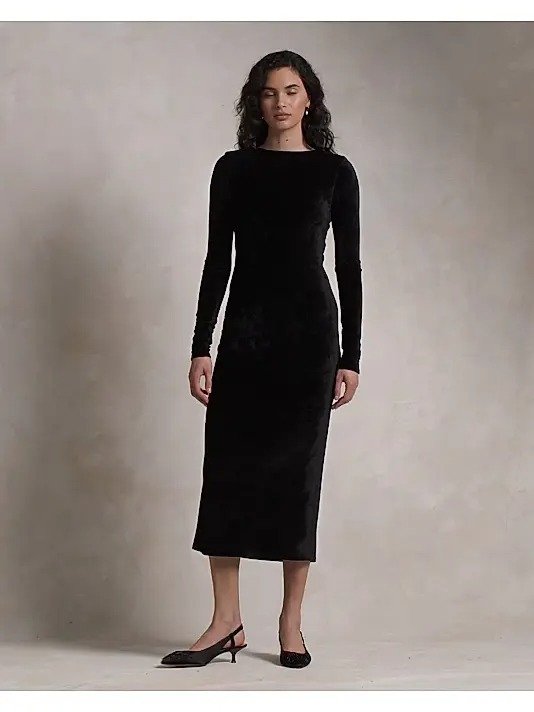 Stretch Velvet Scoopback Midi Dress
