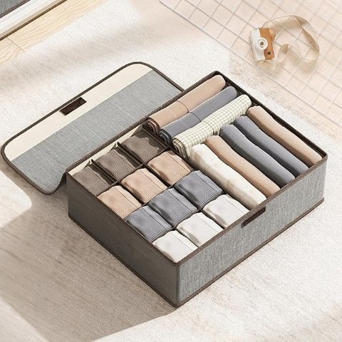 灰色内衣收纳盒 多格带盖