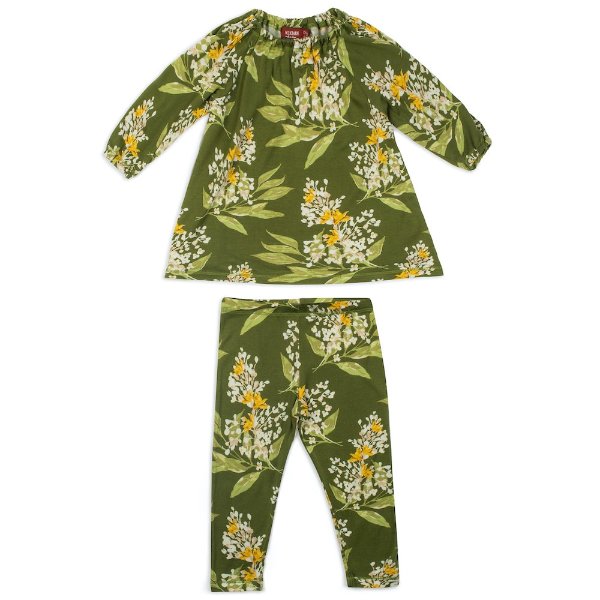 Green Floral Bamboo Dress and Legging Set