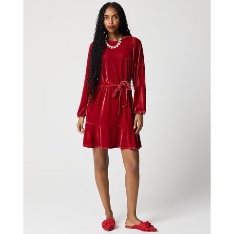 天鹅绒系腰迷你连衣裙